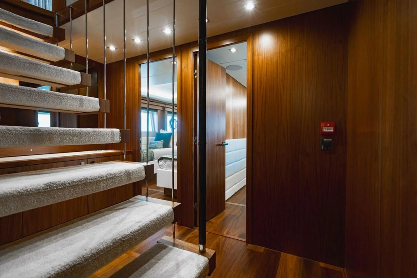 a large room with a large mirror aboard SEA-ZAR Yacht for Sale