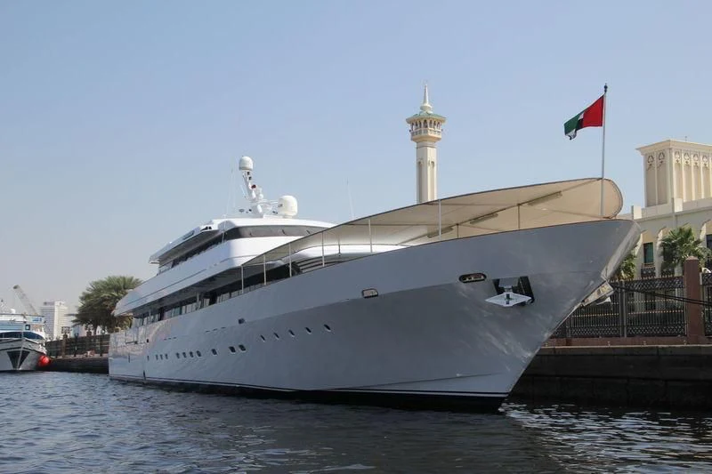 a large white ship aboard AL FAHEDI Yacht for Sale