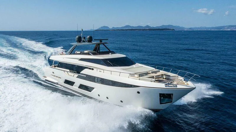 a white yacht on the water aboard JAVA Yacht for Sale