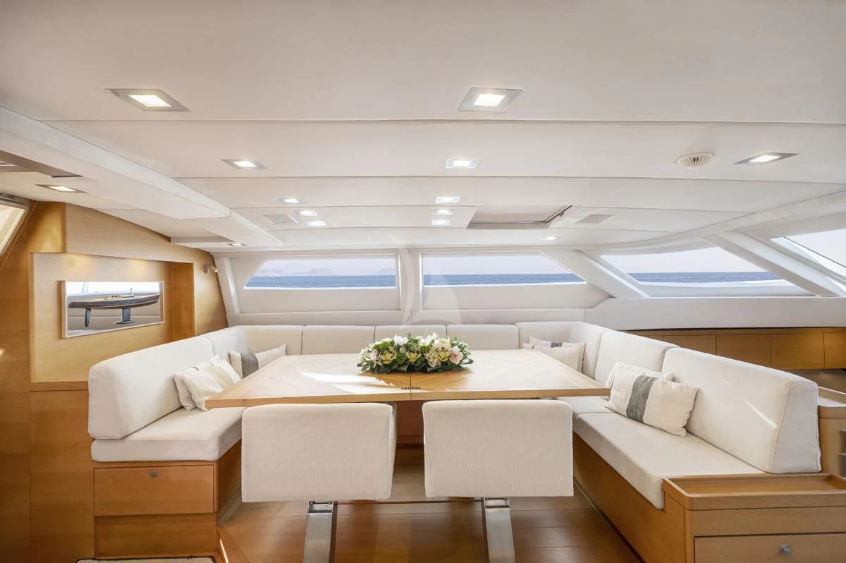 a modern looking living room aboard BLACK LION Yacht for Sale