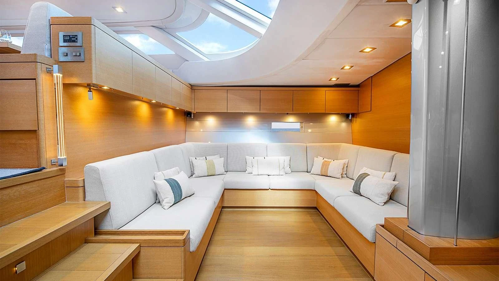 a room with a couch and a table aboard BLACK LION Yacht for Sale