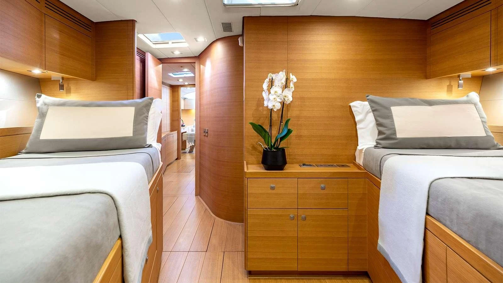 a room with a bed and a desk aboard BLACK LION Yacht for Sale