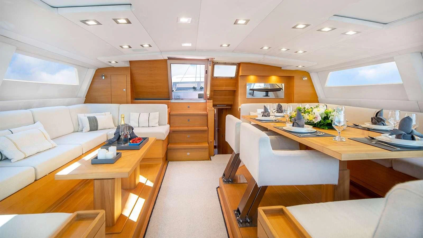 a room with a couch and a table aboard BLACK LION Yacht for Sale