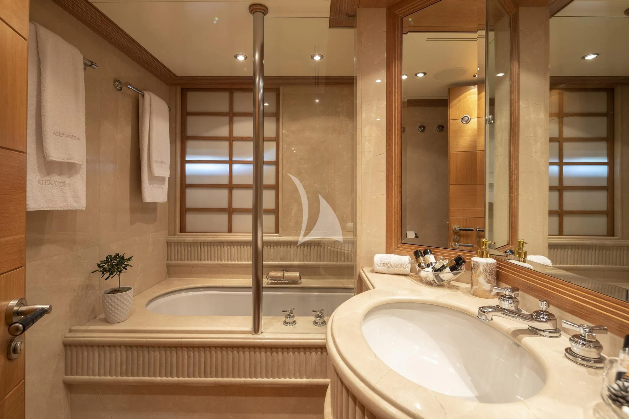 a bathroom with a large tub aboard ALEXANDRA Yacht for Charter