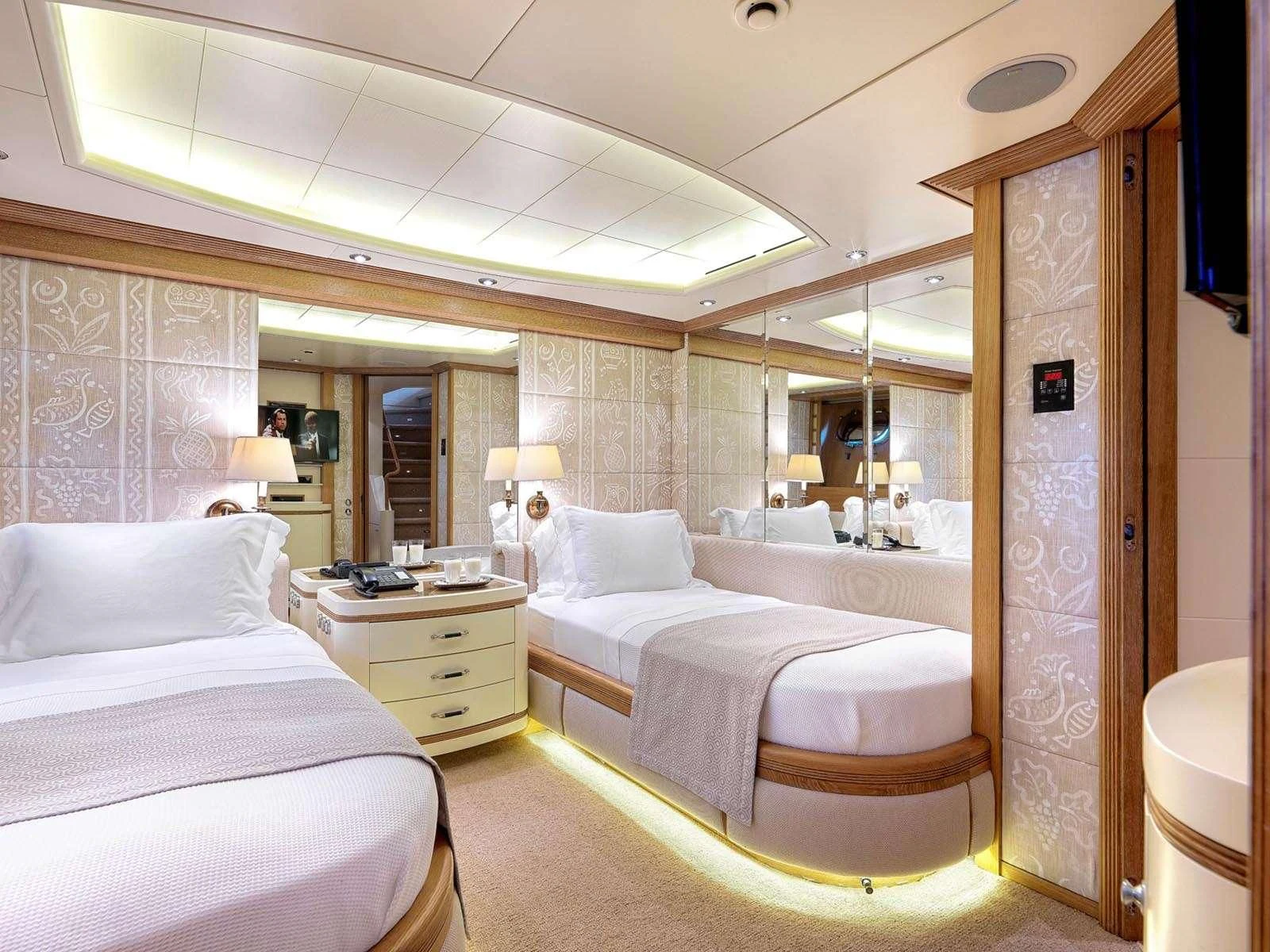 a room with two beds aboard ALEXANDRA Yacht for Charter