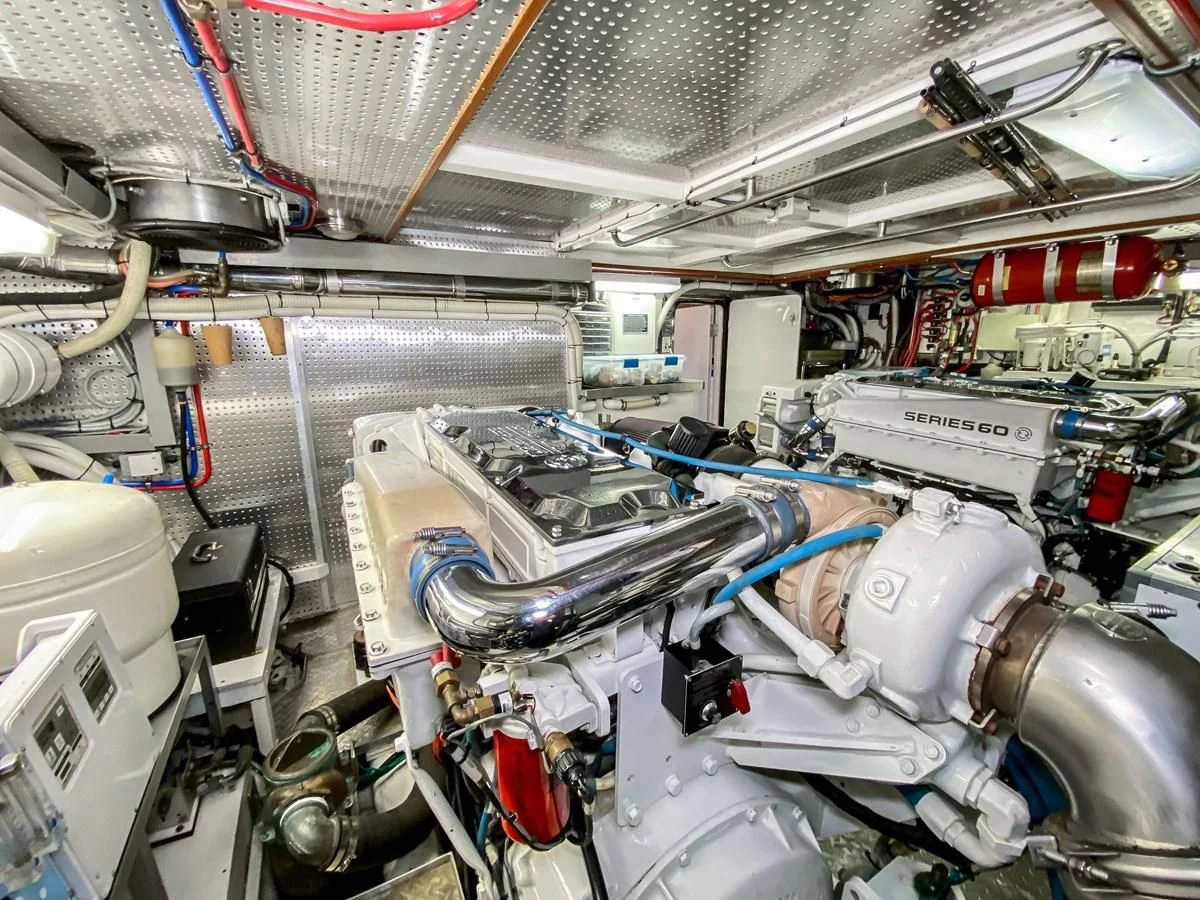a large machine with pipes aboard UNDAUNTED Yacht for Sale