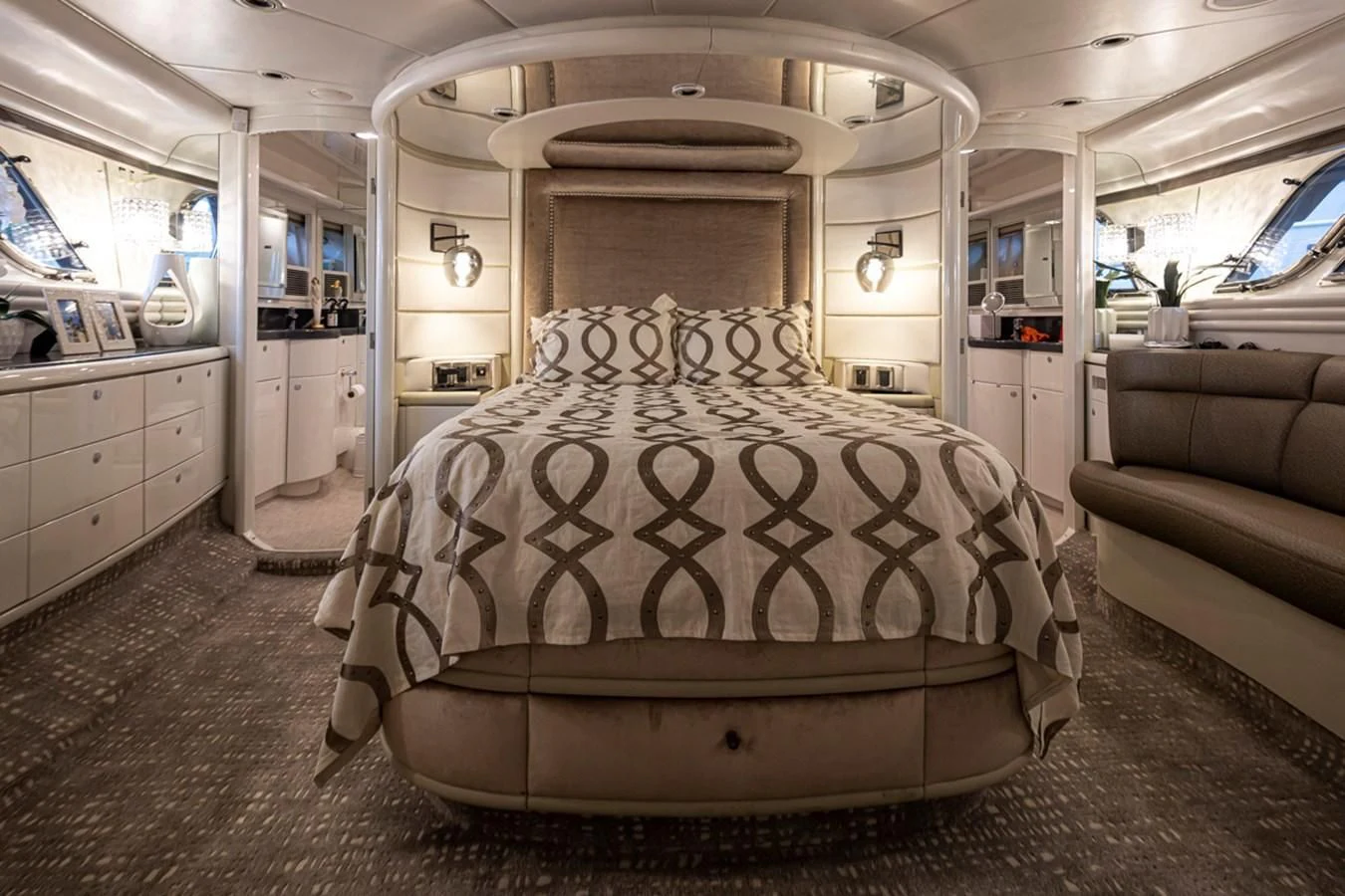a car with a large bed aboard UNDAUNTED Yacht for Sale