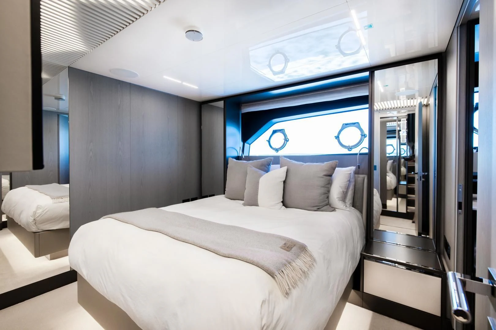 a bed in a room aboard ISLA MARIE Yacht for Sale