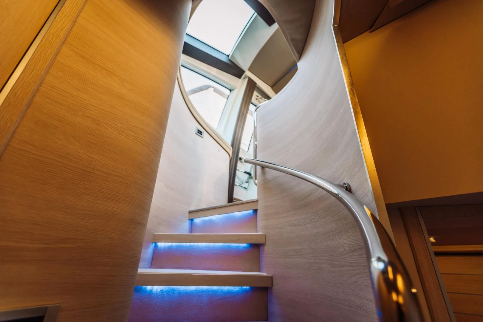 a staircase with a railing aboard NAMI Yacht for Sale