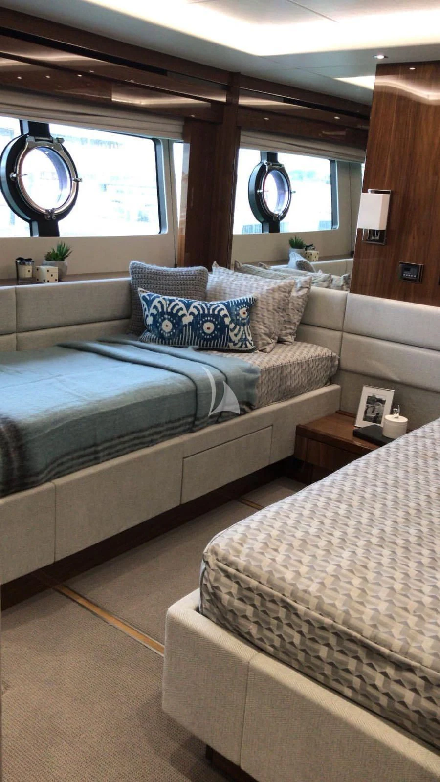 a room with two beds aboard BLUE INFINITY Yacht for Sale