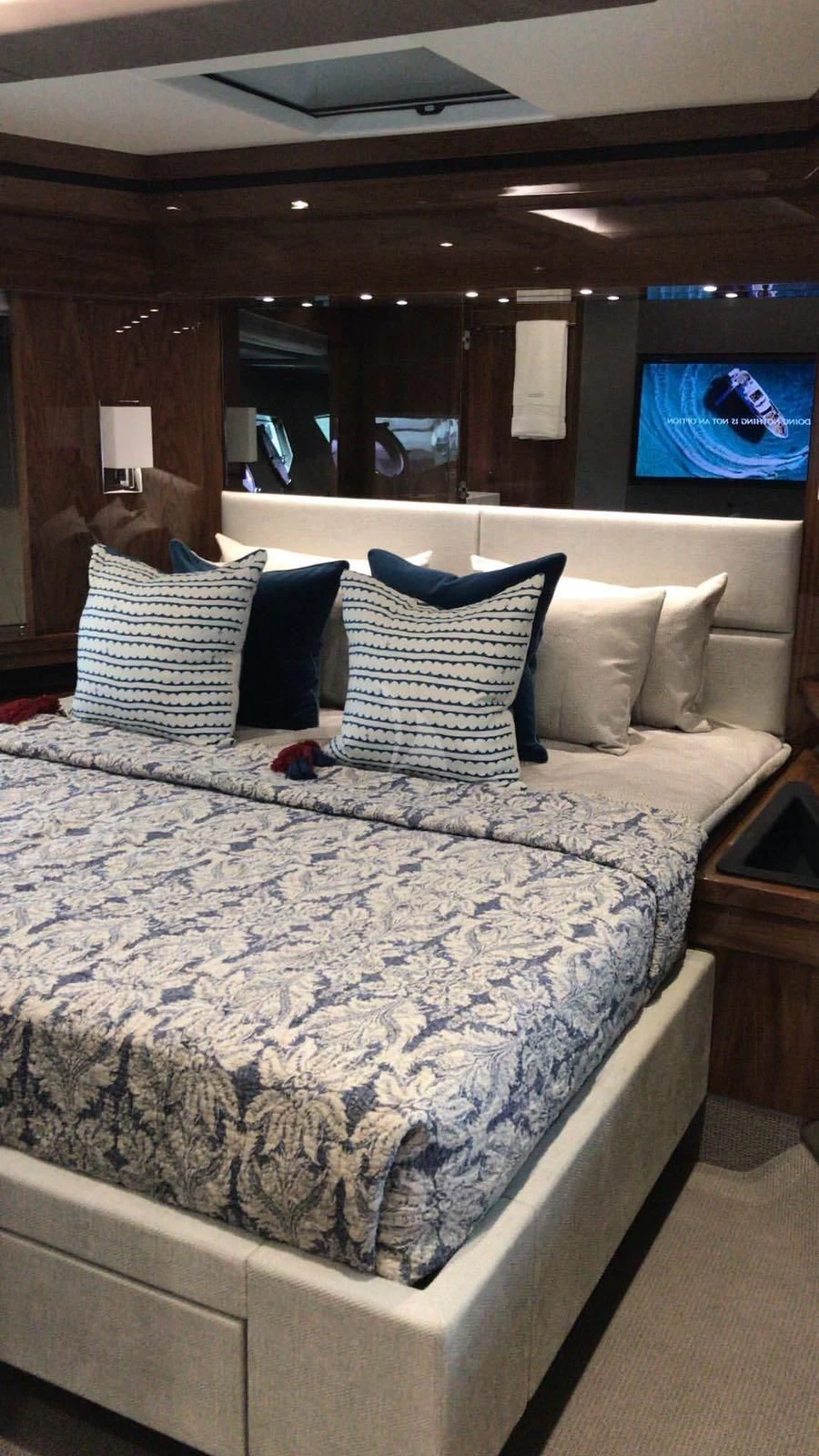 a bed with pillows aboard BLUE INFINITY Yacht for Sale