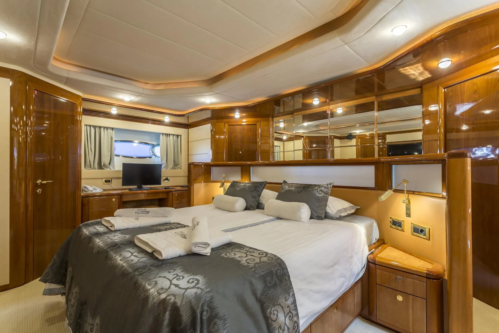 a bed in a room aboard MISS KATARIINA Yacht for Sale