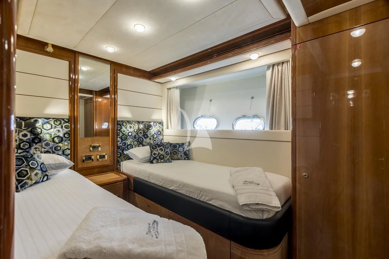 a room with two beds aboard MISS KATARIINA Yacht for Sale