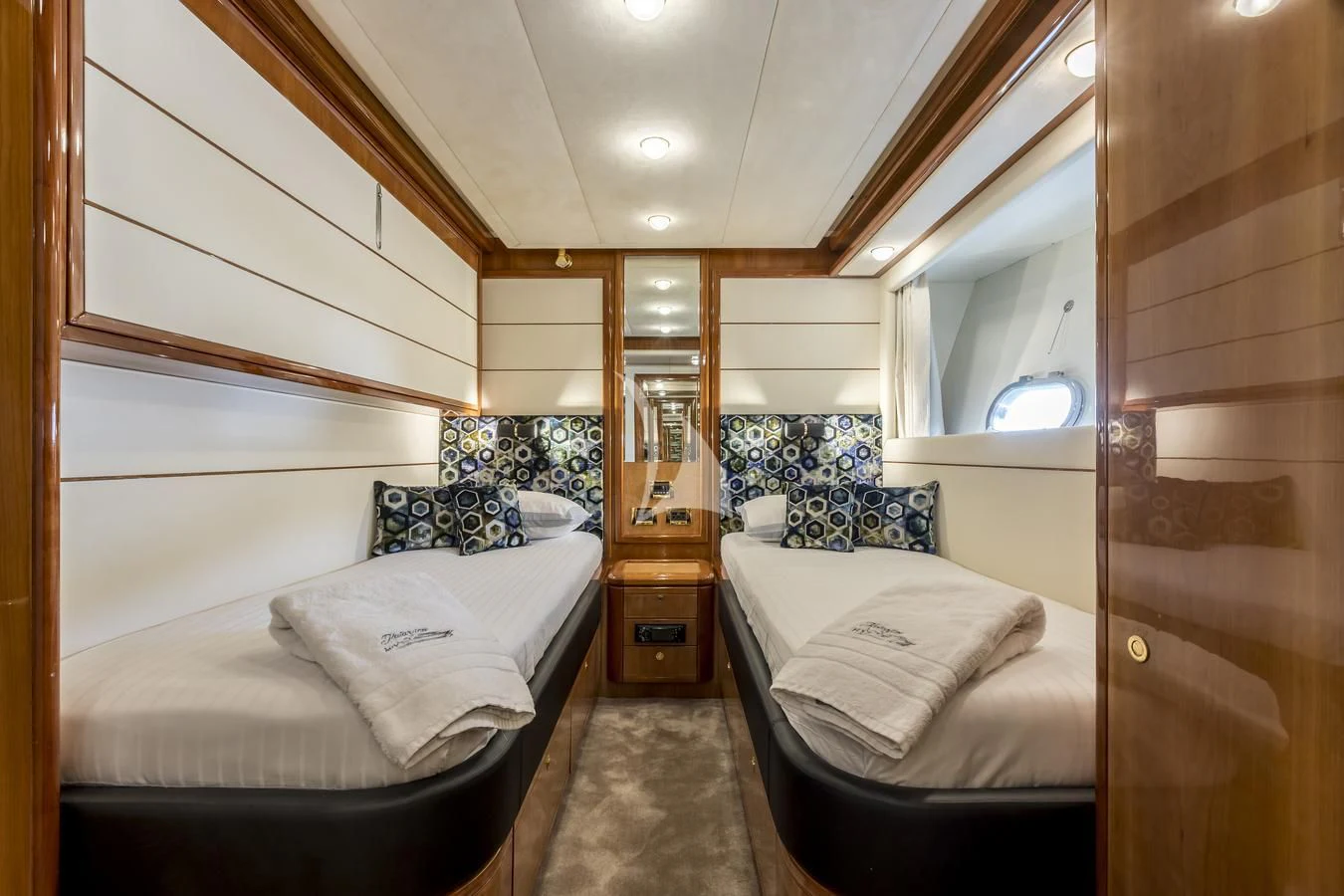 a room with two beds aboard MISS KATARIINA Yacht for Sale
