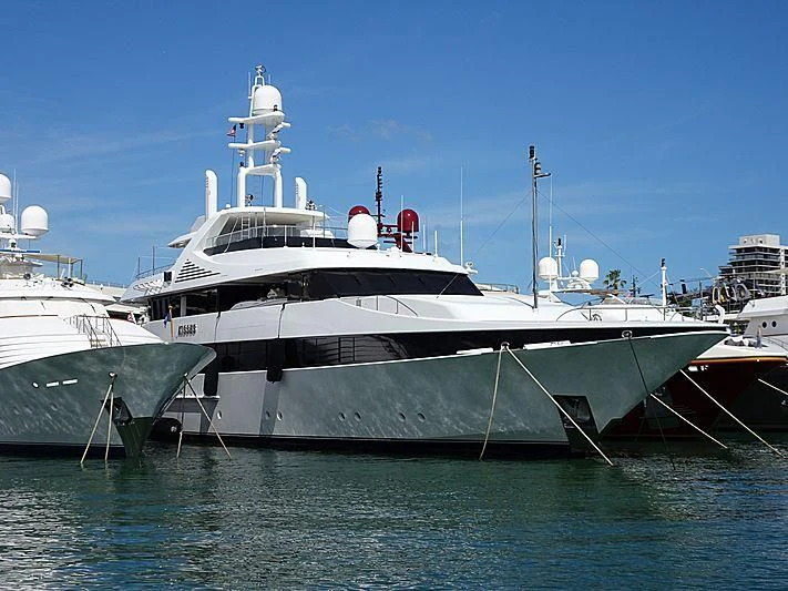 a large white yacht aboard KISSES Yacht for Sale