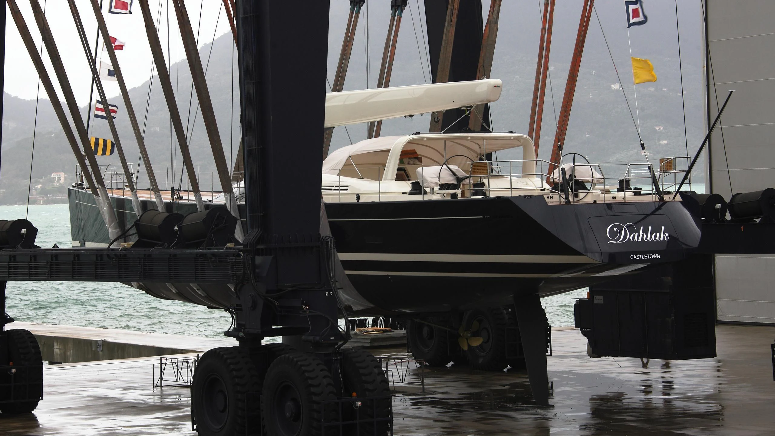 a boat on a trailer aboard DAHLAK Yacht for Sale