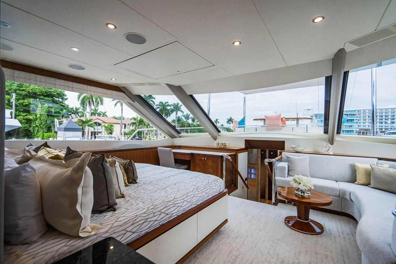 a large bed in a room aboard FAR NIENTE Yacht for Sale