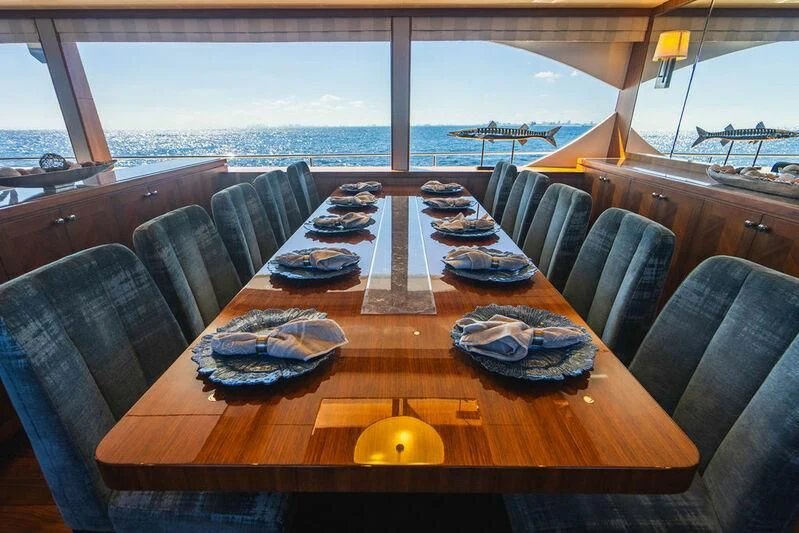 a dining table on a boat aboard FAR NIENTE Yacht for Sale