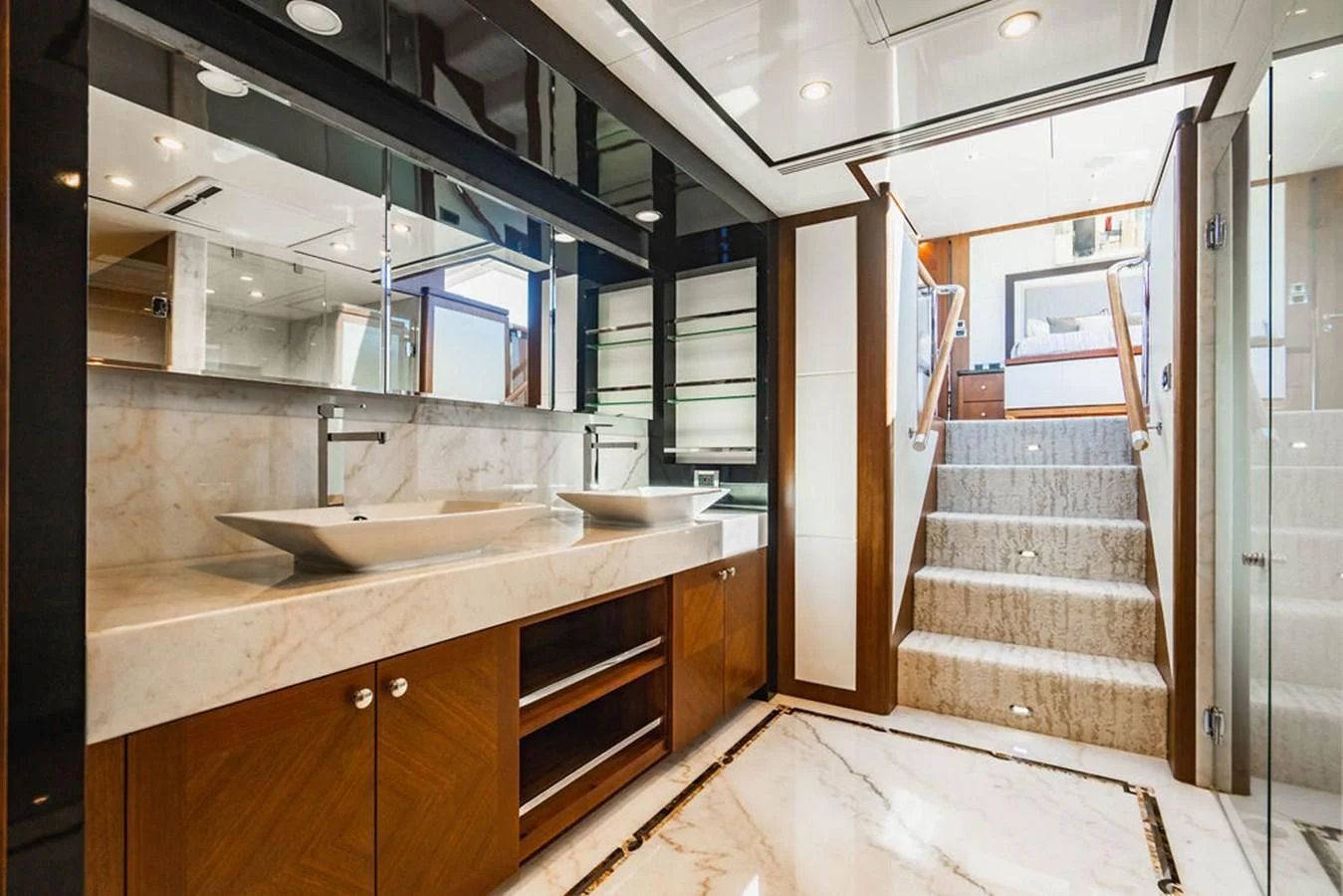 a bathroom with a sink and a mirror aboard FAR NIENTE Yacht for Sale
