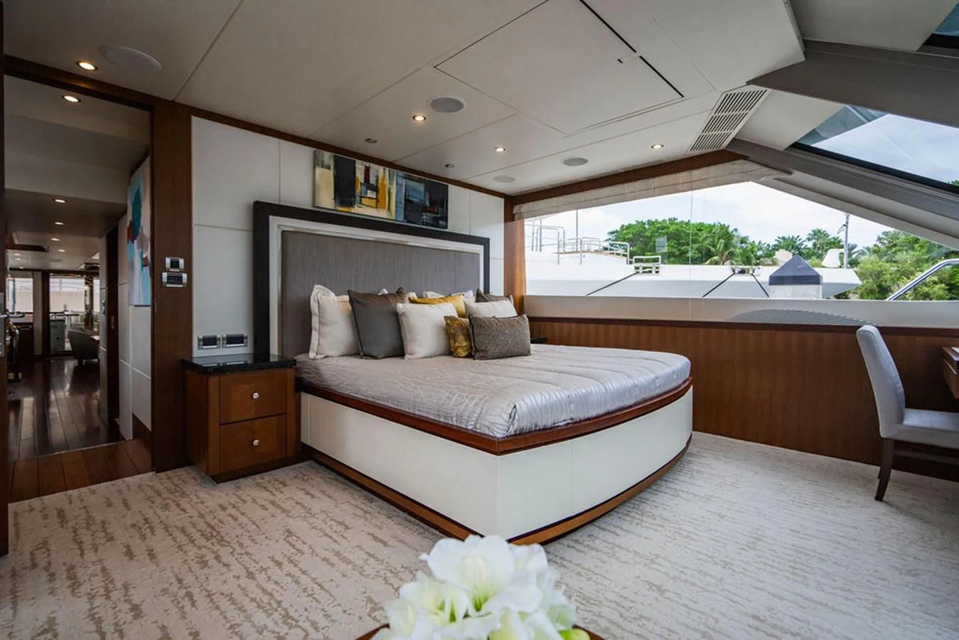 a large bed in a room aboard FAR NIENTE Yacht for Sale