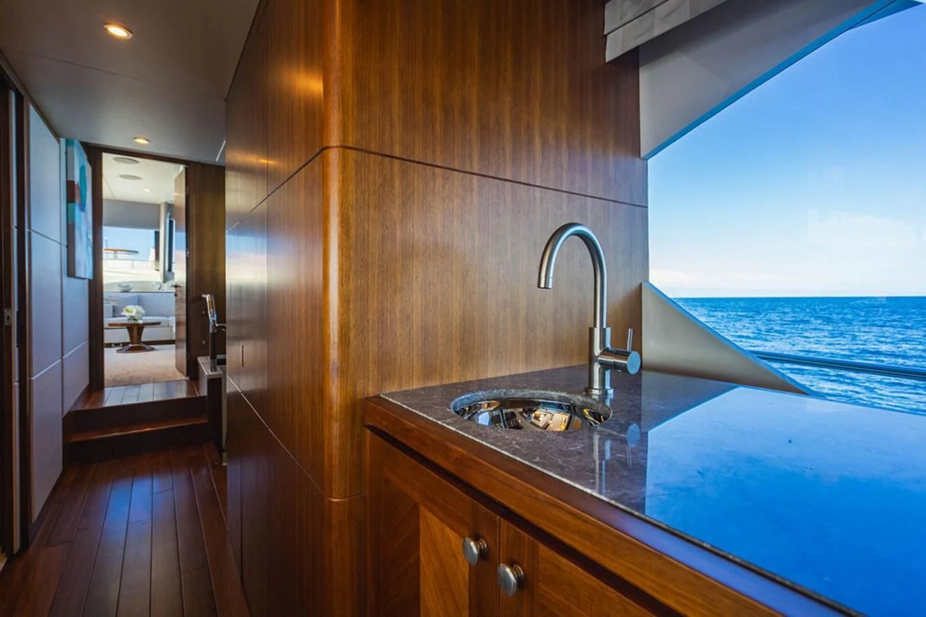 a kitchen with a large countertop aboard FAR NIENTE Yacht for Sale