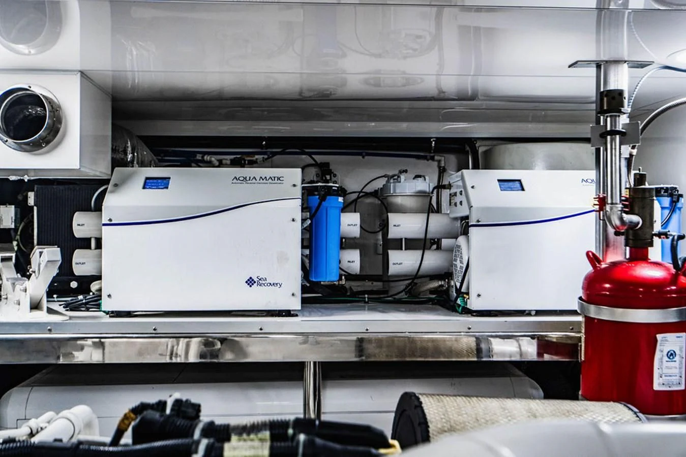 a machine with a red and blue object on the side aboard FAR NIENTE Yacht for Sale
