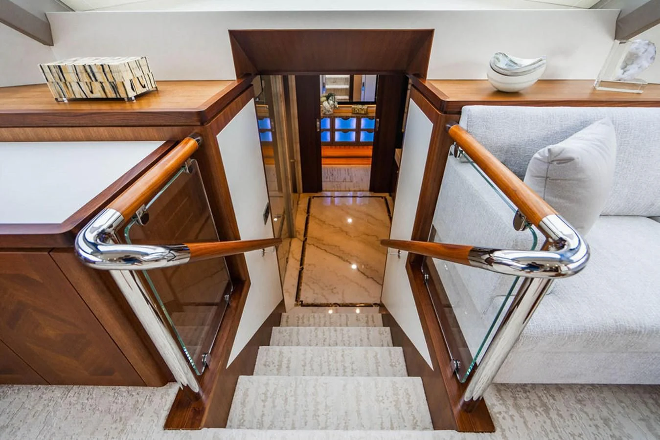 a room with a bed and a desk aboard FAR NIENTE Yacht for Sale