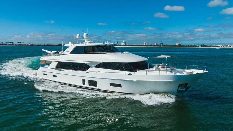 a white yacht on the water aboard FAR NIENTE Yacht for Sale