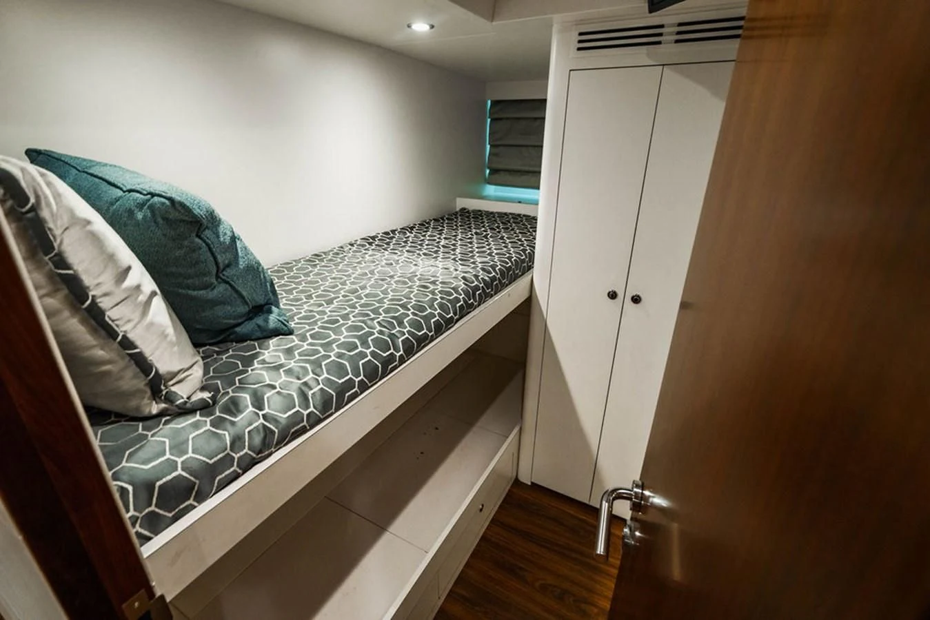 a bed in a room aboard FAR NIENTE Yacht for Sale