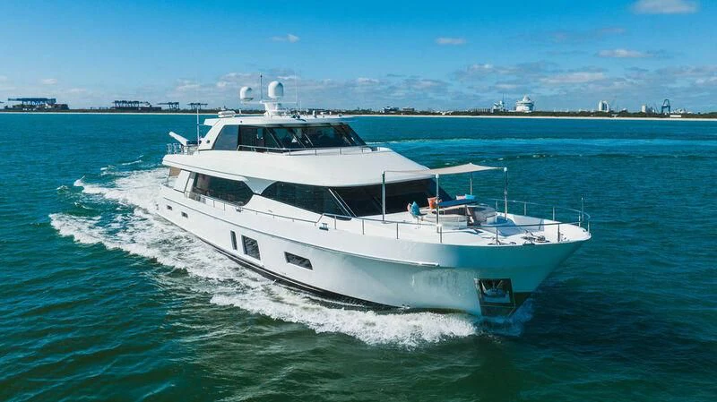 a white yacht on the water aboard FAR NIENTE Yacht for Sale