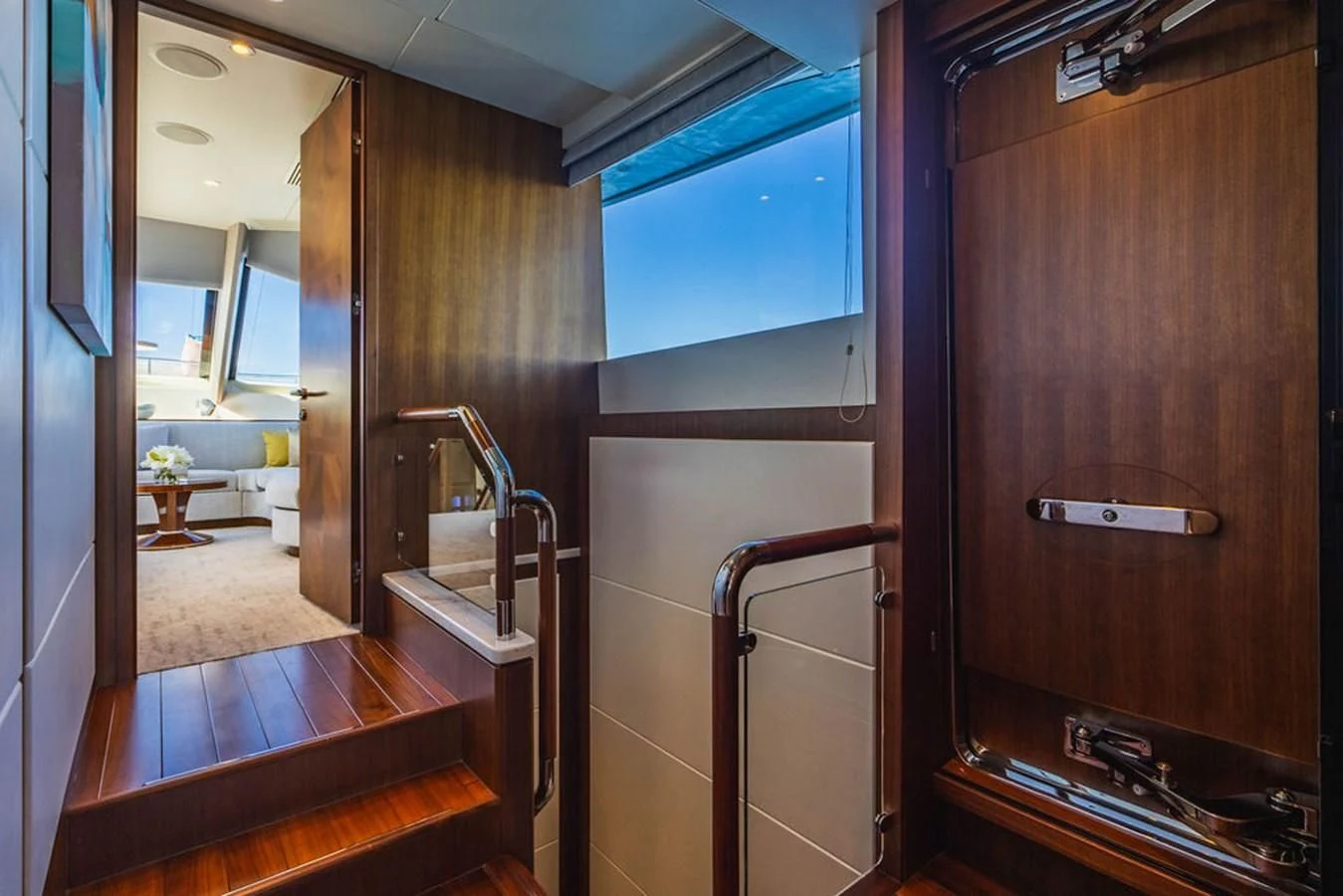 a bathroom with a wood cabinet aboard FAR NIENTE Yacht for Sale