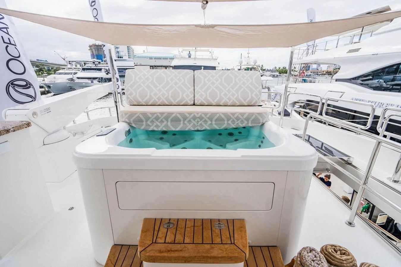 a large white room with a tub aboard FAR NIENTE Yacht for Sale