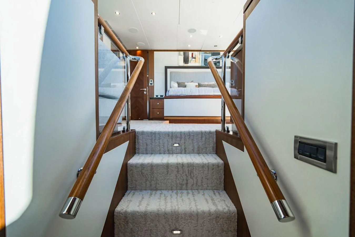 a staircase in a house aboard FAR NIENTE Yacht for Sale