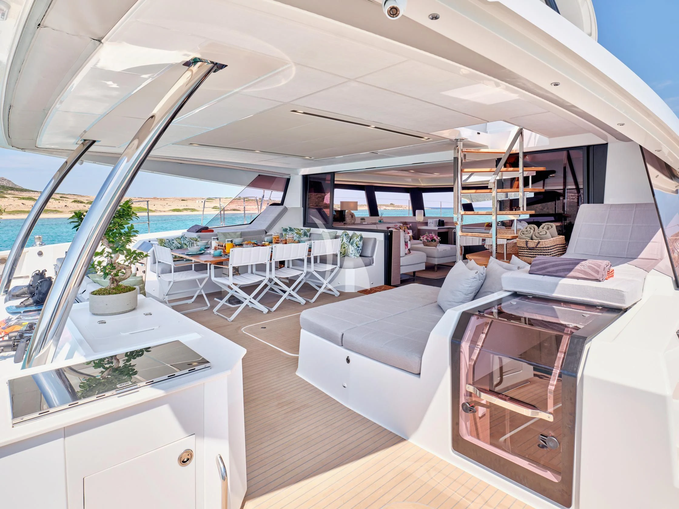 a room with a large glass window aboard PIXIE Yacht for Charter