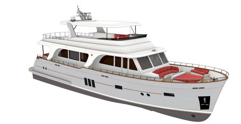 a white yacht with black windows aboard EMPIRE Yacht for Sale