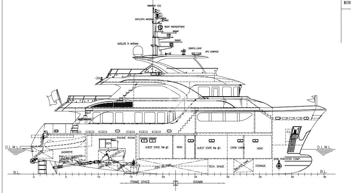 diagram, engineering drawing aboard INTRIGUE Yacht for Sale