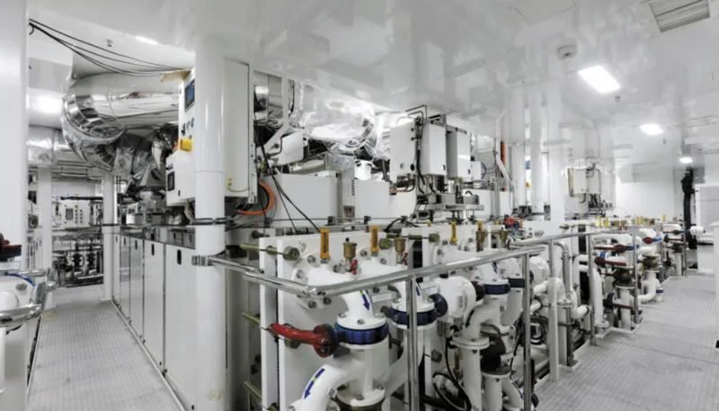 a room with many pipes and tubes aboard LUMINOSITY Yacht for Sale