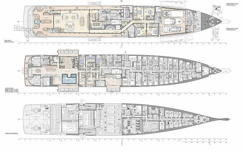 diagram, engineering drawing aboard LUMINOSITY Yacht for Sale