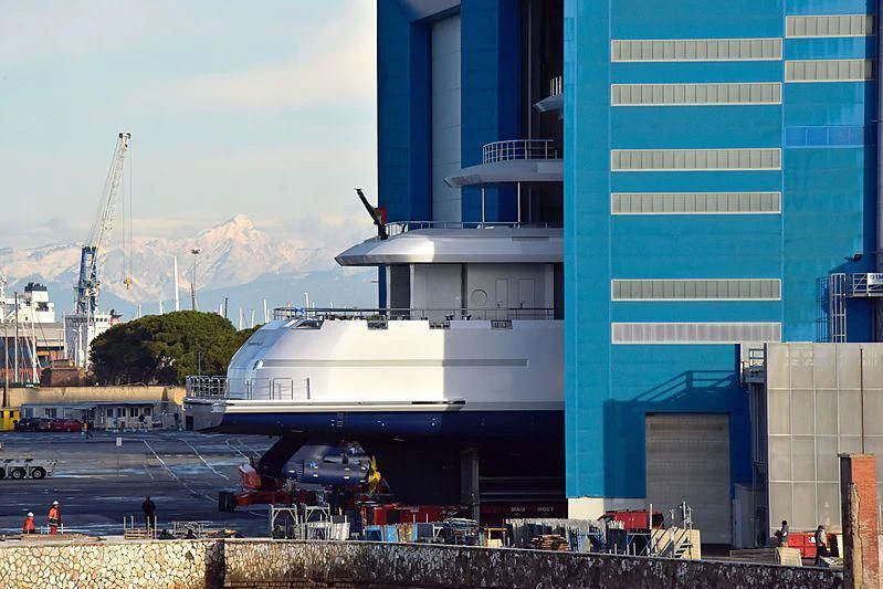 a large white building with a tower aboard LUMINOSITY Yacht for Sale