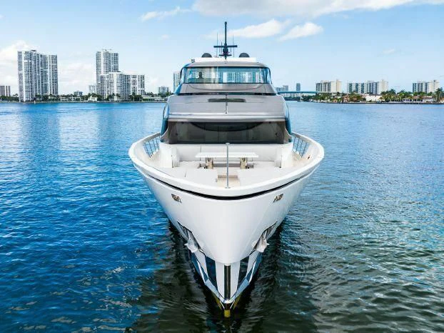 a large white boat in the water aboard ABOUT TIME Yacht for Sale
