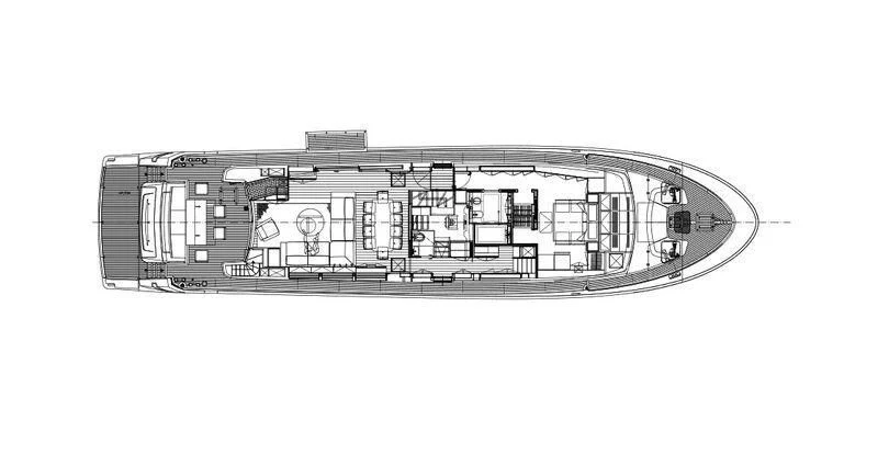 a black and white drawing of a building aboard AMAN Yacht for Sale