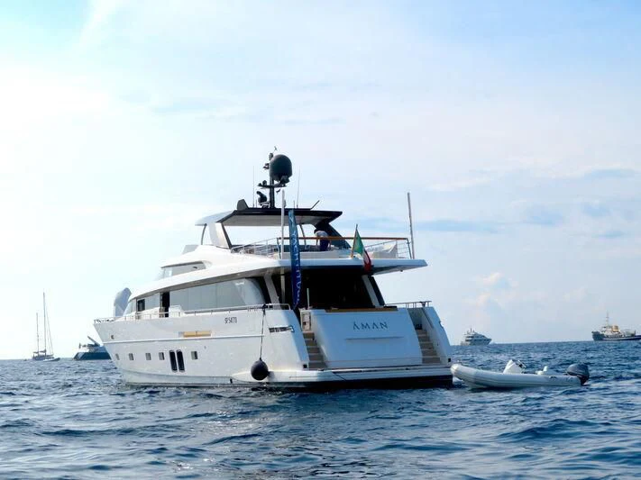 a boat in the water aboard AMAN Yacht for Sale