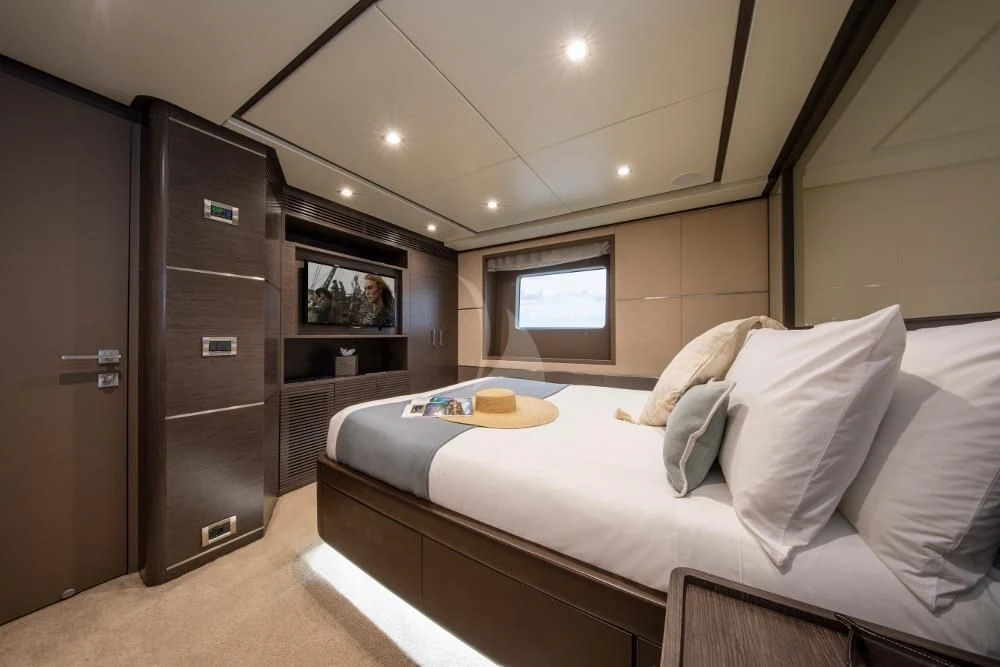 a bed in a room aboard ORSO 3 Yacht for Sale