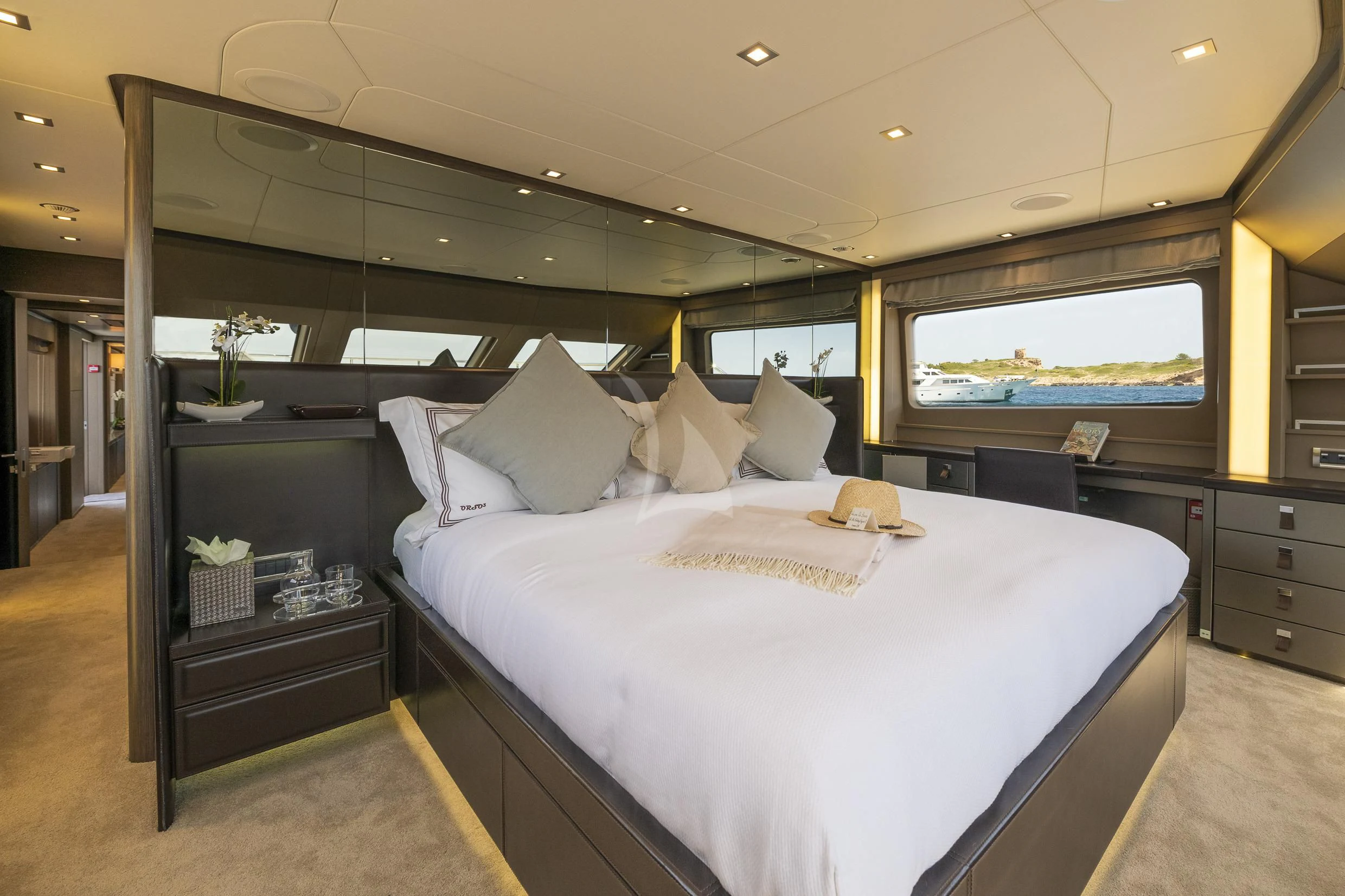 a bed in a room aboard ORSO 3 Yacht for Sale