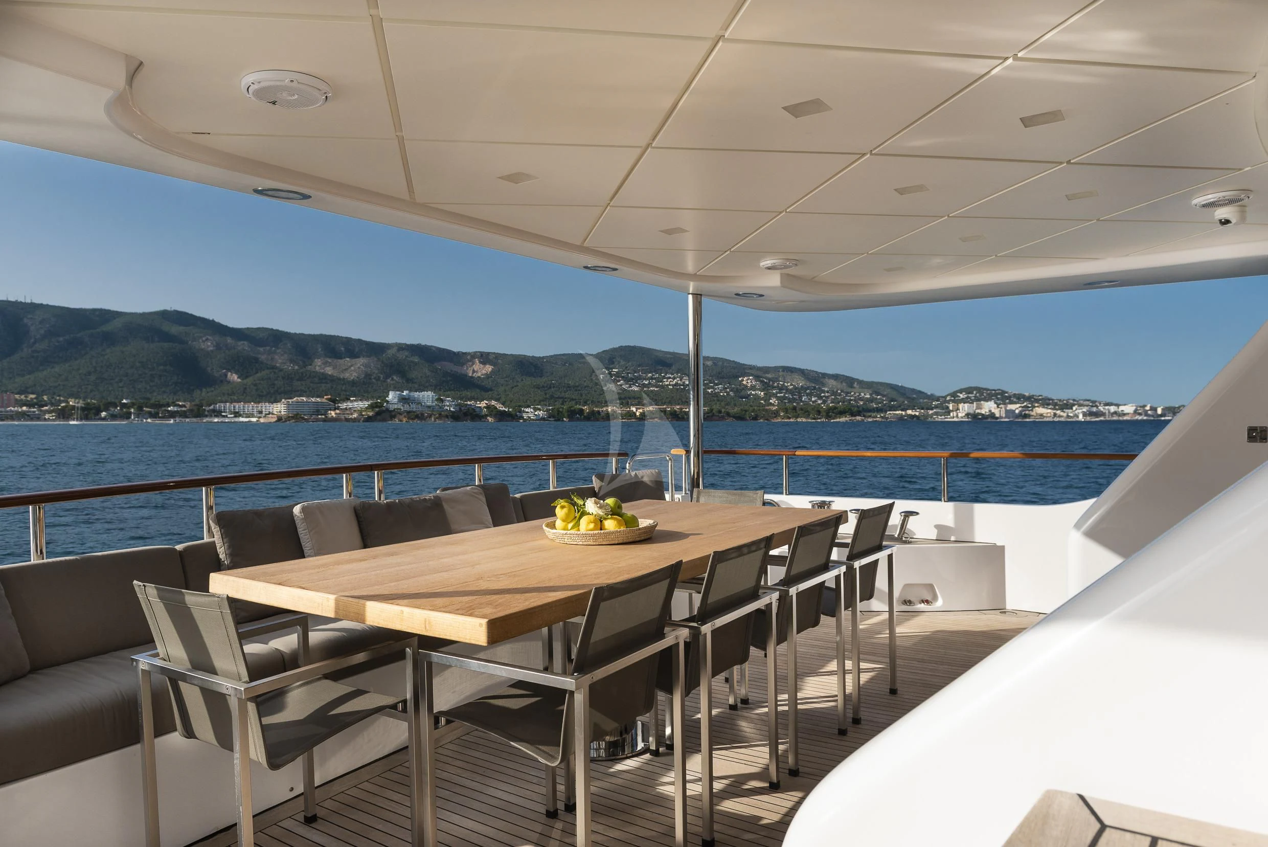a table on a boat aboard ORSO 3 Yacht for Sale