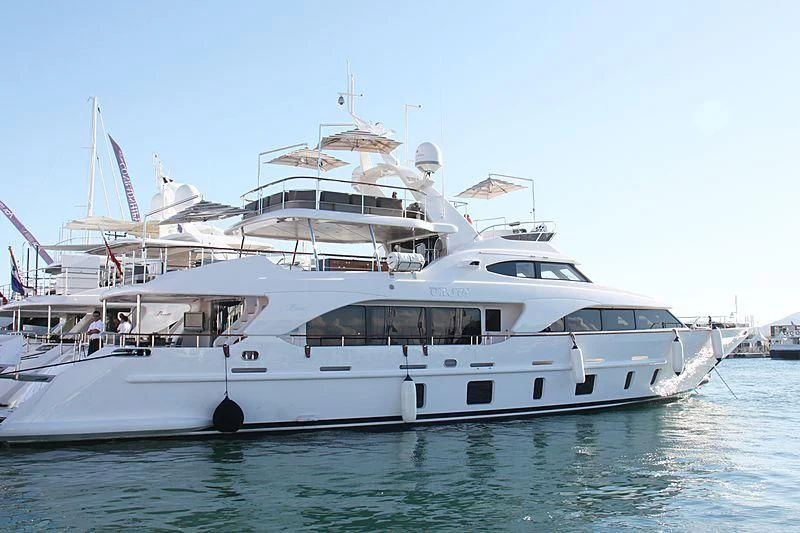 a large white boat in the water aboard ORSO 3 Yacht for Sale