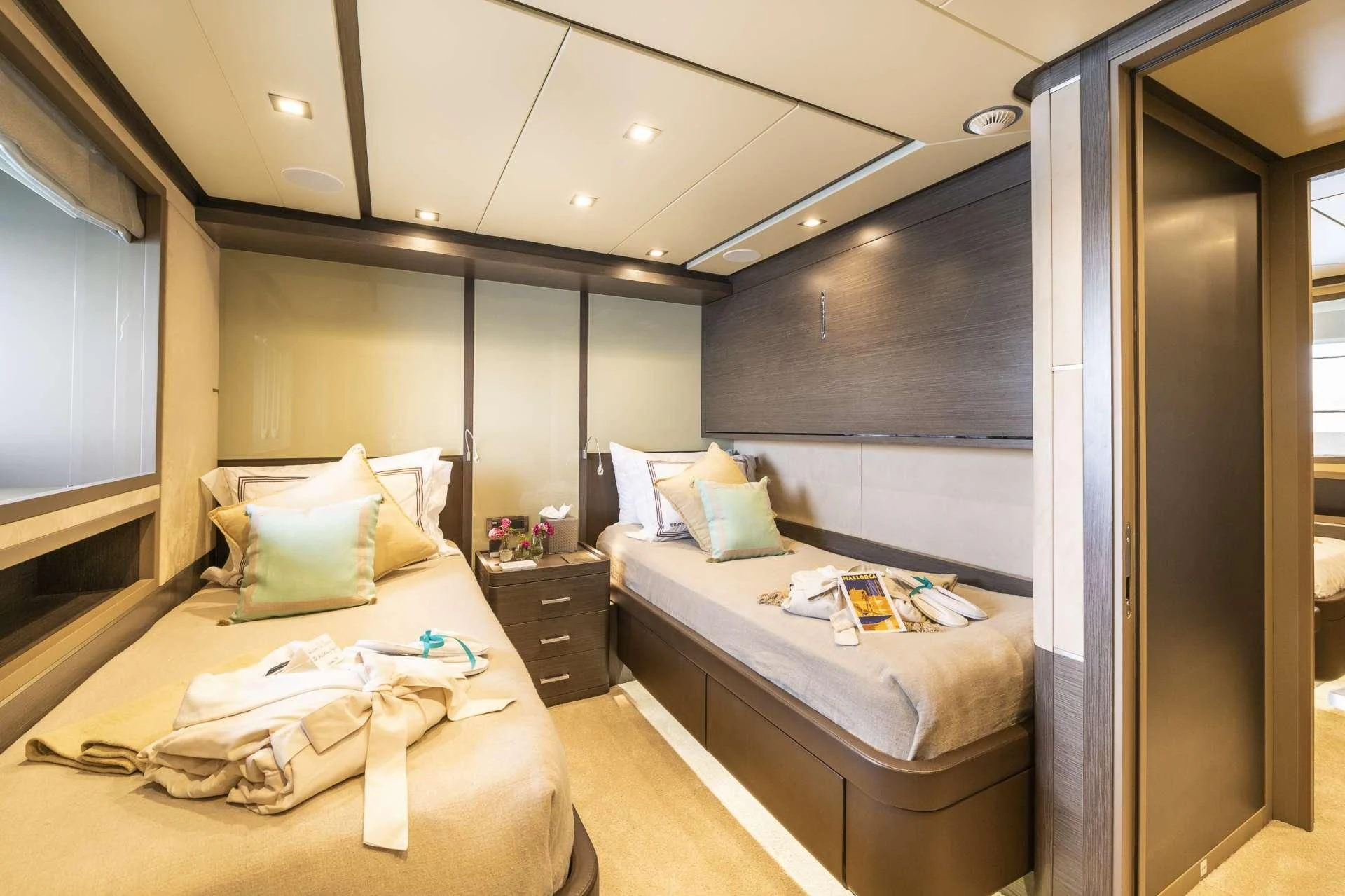 a room with a bed and a desk aboard ORSO 3 Yacht for Sale