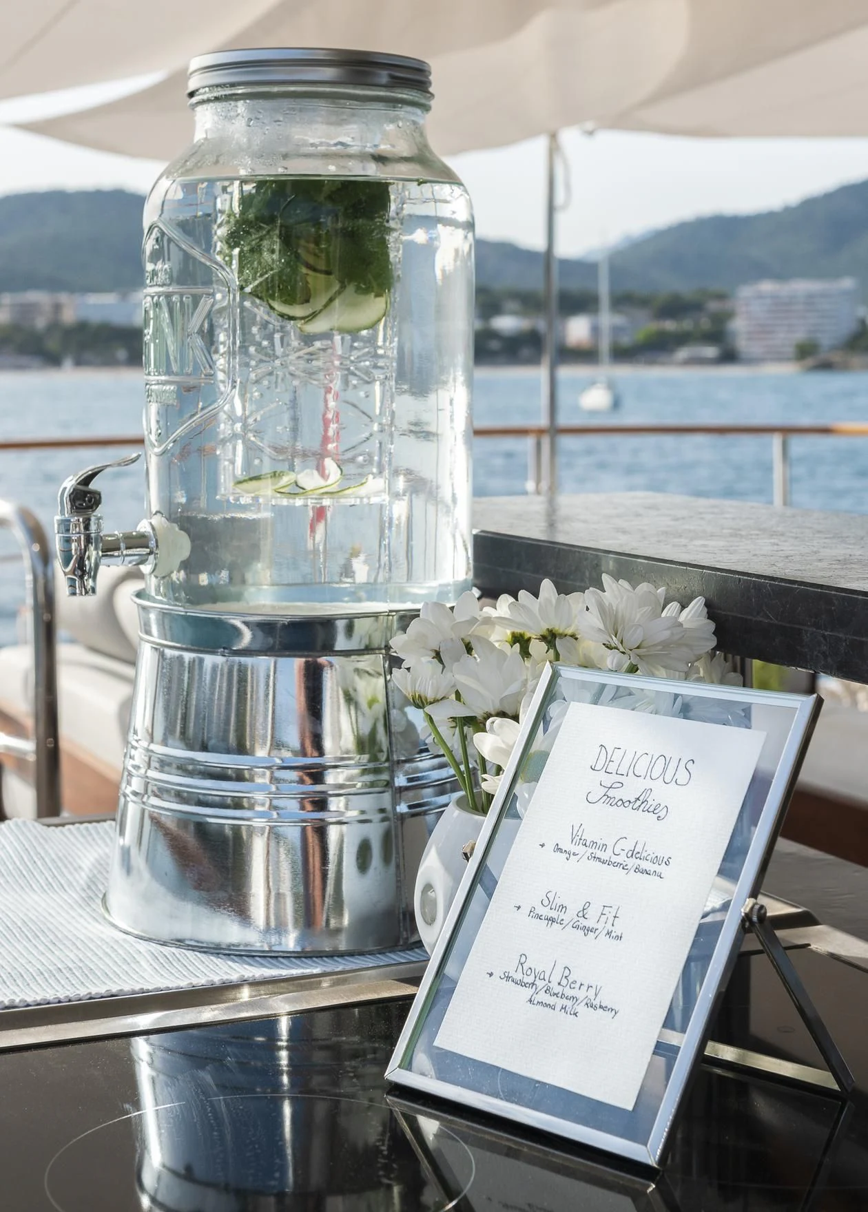 a glass jar with a green substance aboard ORSO 3 Yacht for Sale
