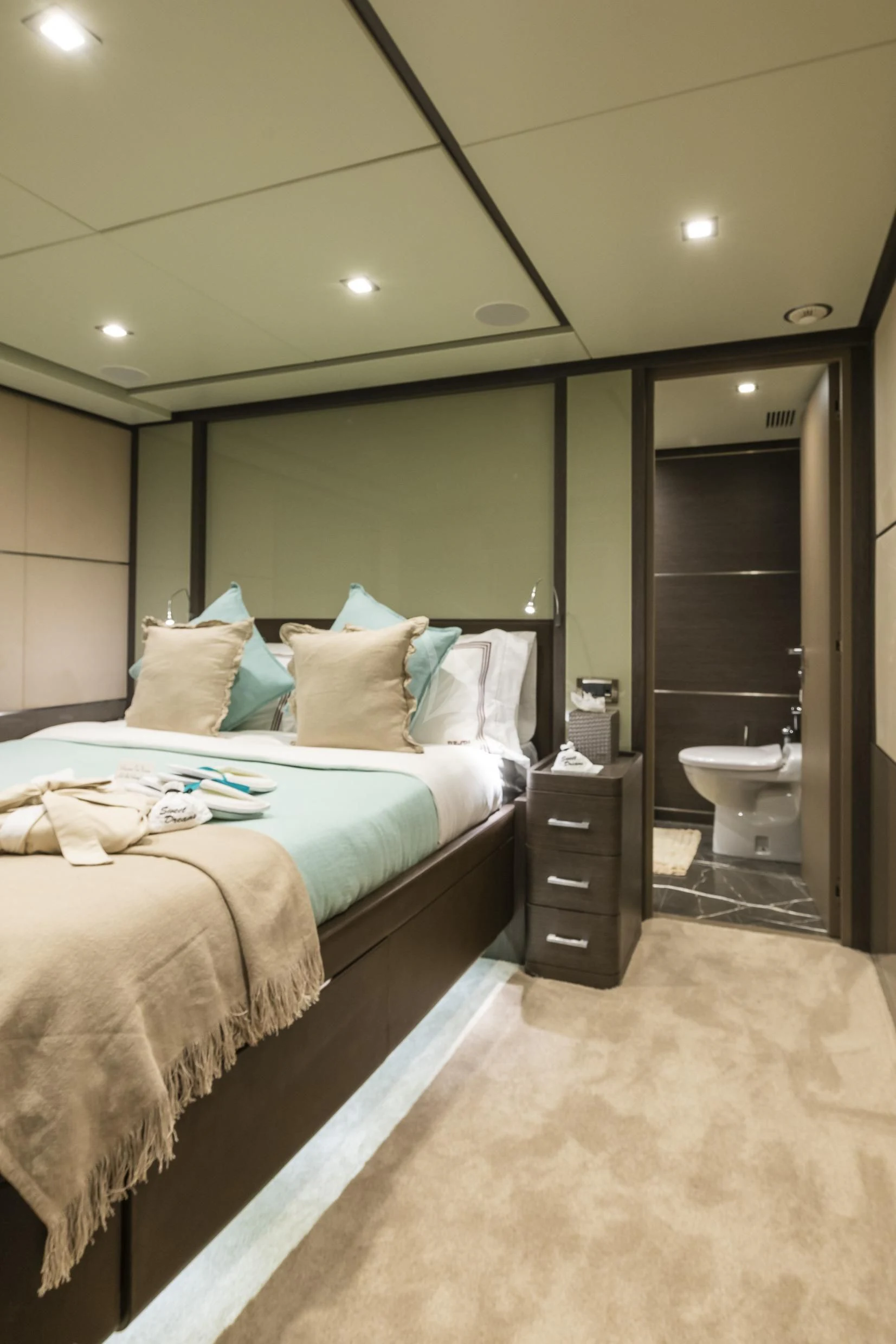 a bed in a hotel room aboard ORSO 3 Yacht for Sale