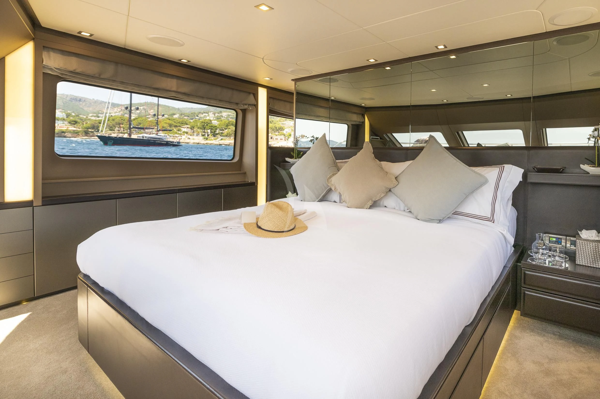 a bed in a room aboard ORSO 3 Yacht for Sale
